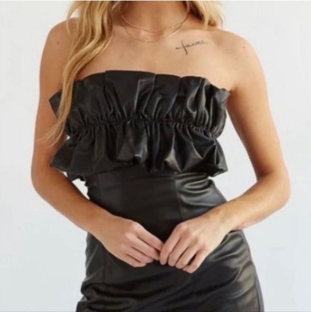 NWOT DO+BE Faux Leather Ruffle Detail Dress